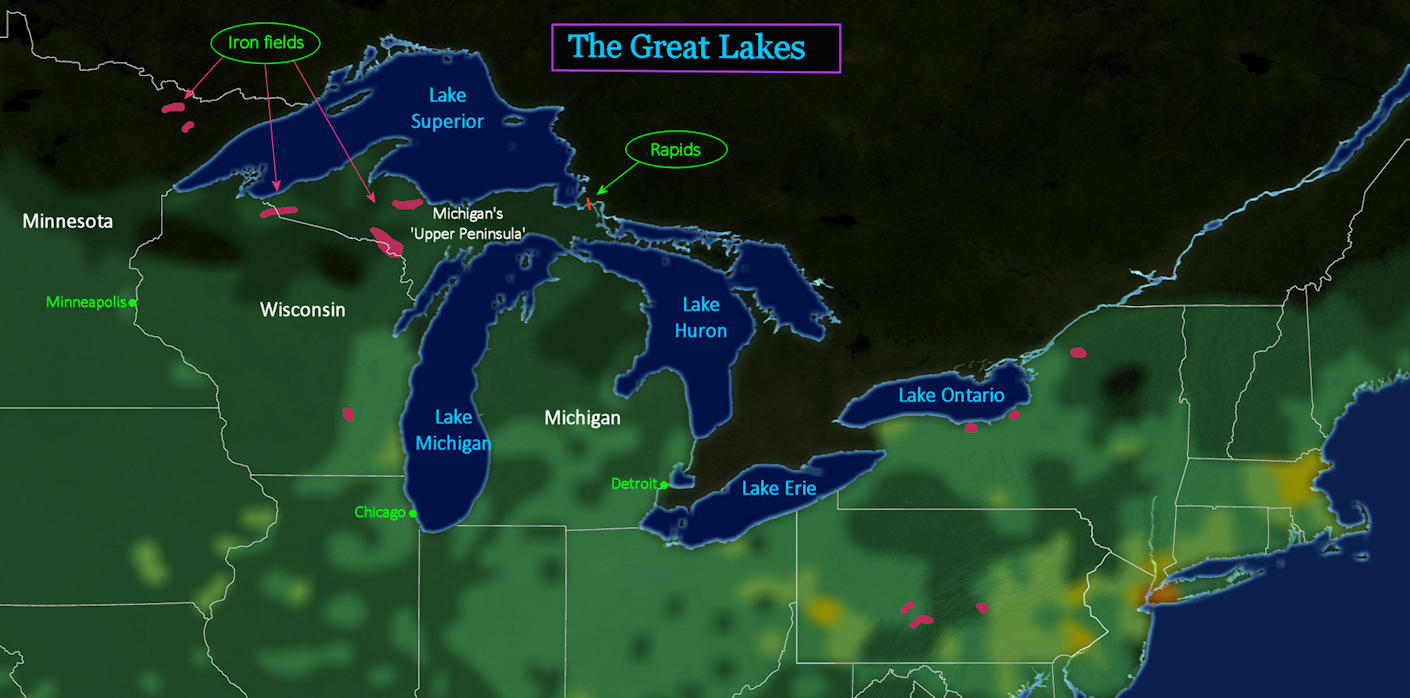 Great Lakes iron ore, 1890 map